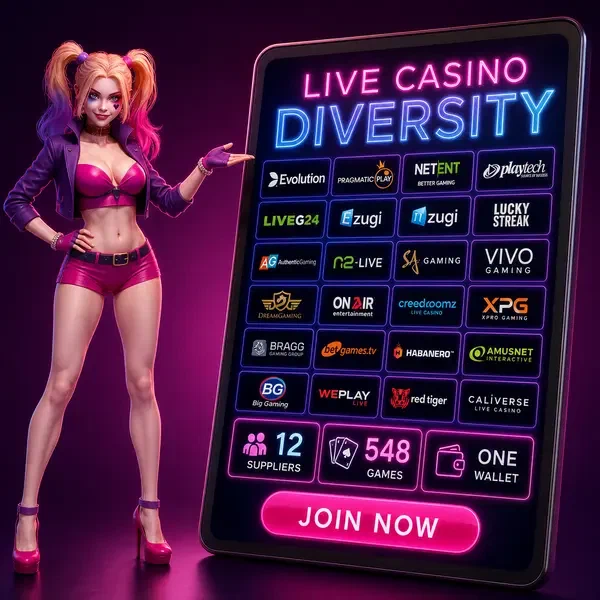 Présentation des fournisseurs de live casino chez NV Live Casino avec logos de studios lumineux