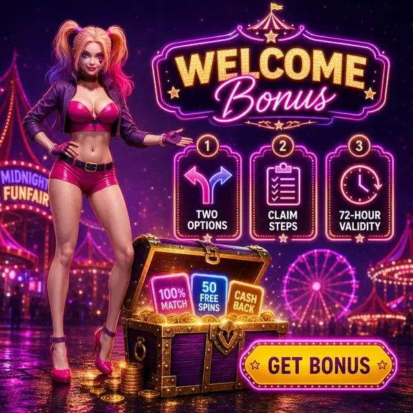Joueur découvrant le trésor du bonus de bienvenue au stand de carnaval NV